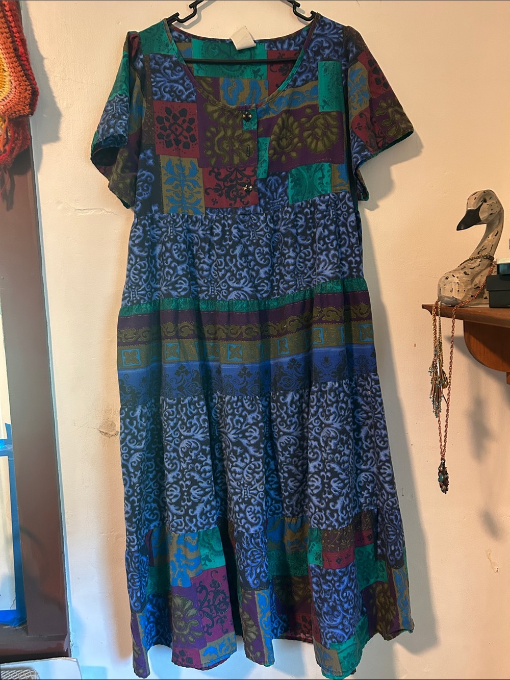 Women's Blue & Teal Patchwork beach Maxi Dress swimsuit cover
